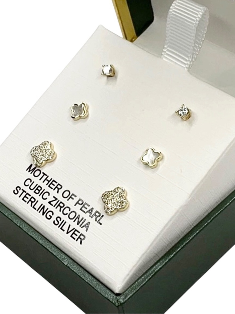 Charlotte & Lexi Sterling Silver Earrings Set 3 pairs New in Box clover studs